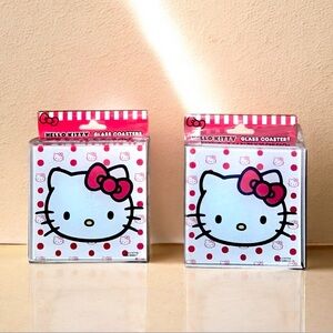 Sanrio Hello Kitty Glass Drink Coasters Set Of 2 NWT